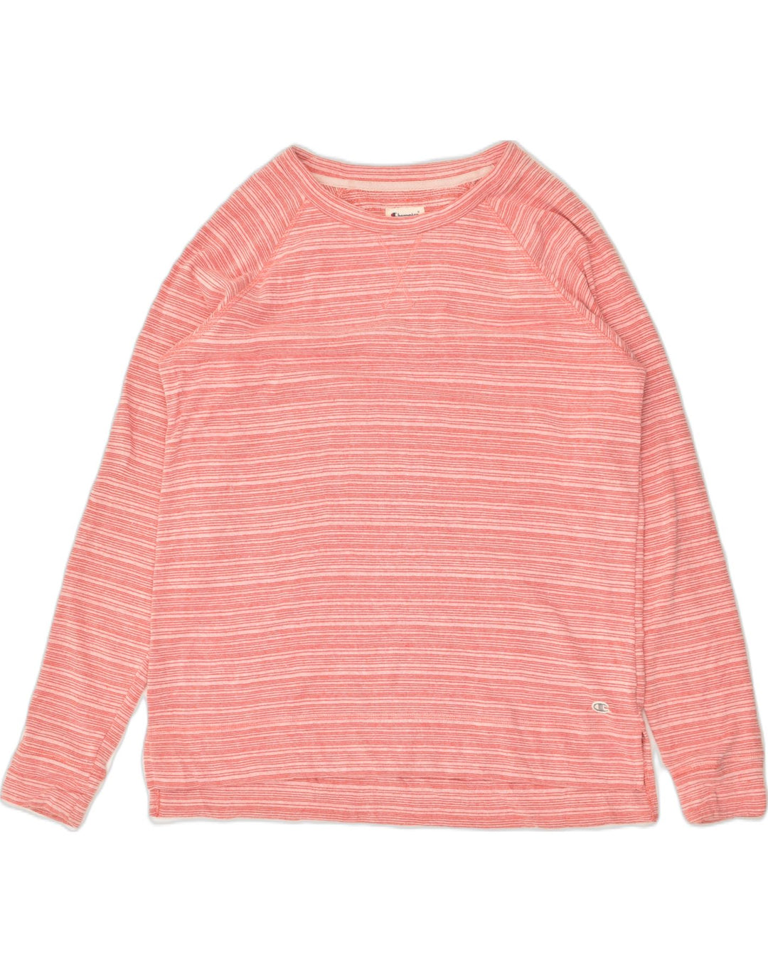 CHAMPION Womens Tall Sweatshirt Jumper UK 16 Large Pink Striped Cotton | Vintage Champion | Thrift | Second-Hand Champion | Used Clothing | Messina Hembry 