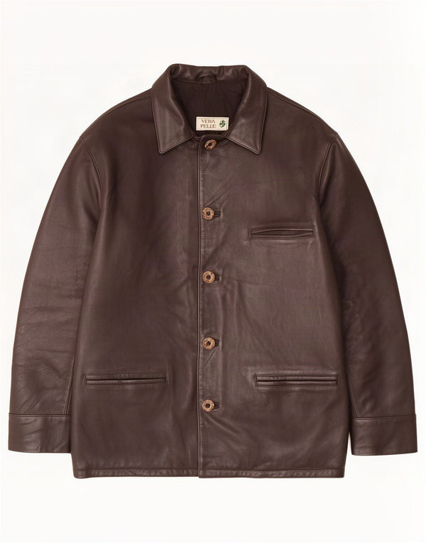 Chaqueta de cuero vintage para hombre IT 54 2XL Negro