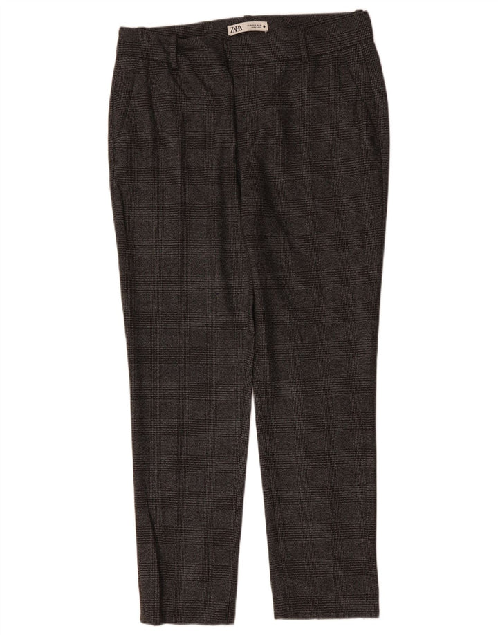 ZARA Mujer Pantalón De Traje Slim EU 40 Medium W30 L29 Gris Cuadros Poliéster
