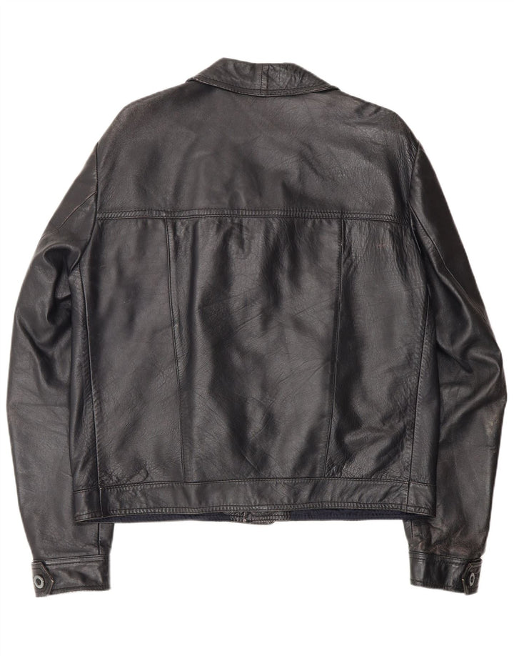 Vintage hombres chaqueta de cuero Reino Unido 40 grande negro