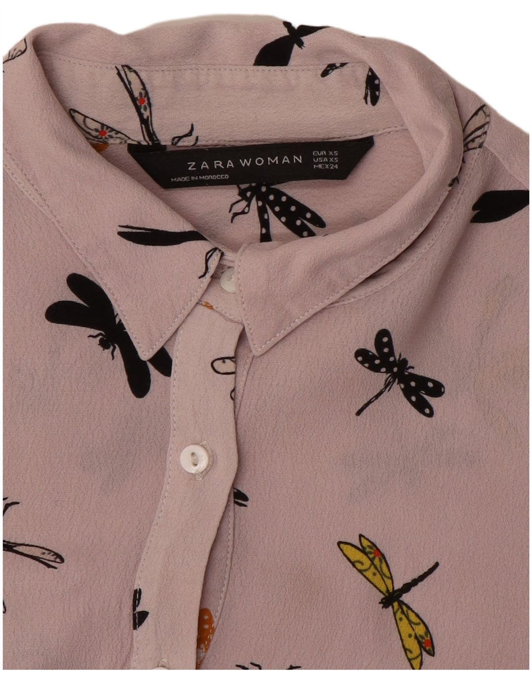 ZARA Blusa camisera con estampado abstracto para mujer UK 6 XS Morado