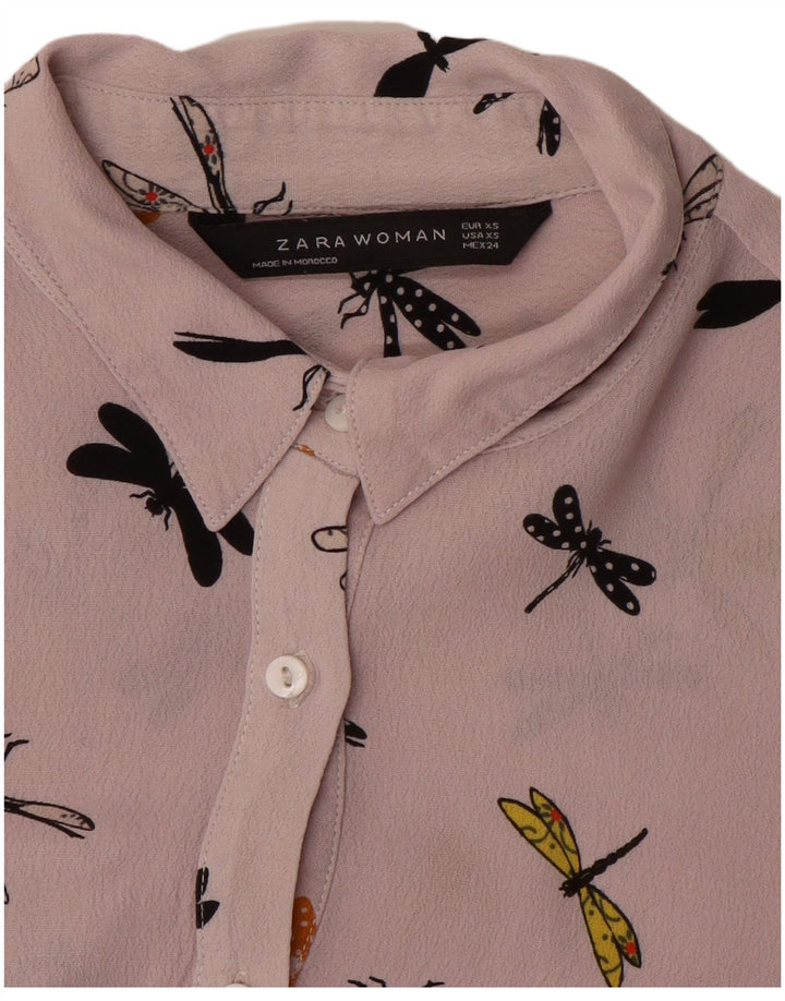 ZARA Blusa camisera con estampado abstracto para mujer UK 6 XS Morado