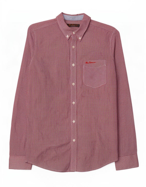 Ben Sherman Mens Shirt Small Red Gingham Cotton