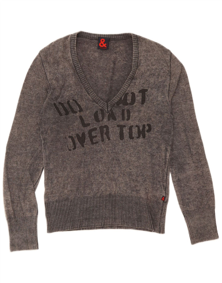 Dolce & Gabbana Jersey Gráfico Con Cuello En V Mujer IT 44 Lana Gris Medio
