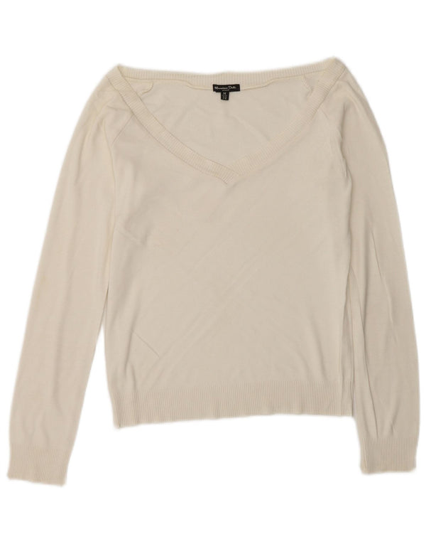 Massimo Dutti Jersey Corto con Cuello en V para Mujer UK 12 Medium Off White