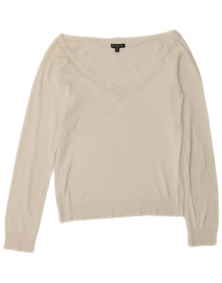 Massimo Dutti Jersey Corto con Cuello en V para Mujer UK 12 Medium Off White