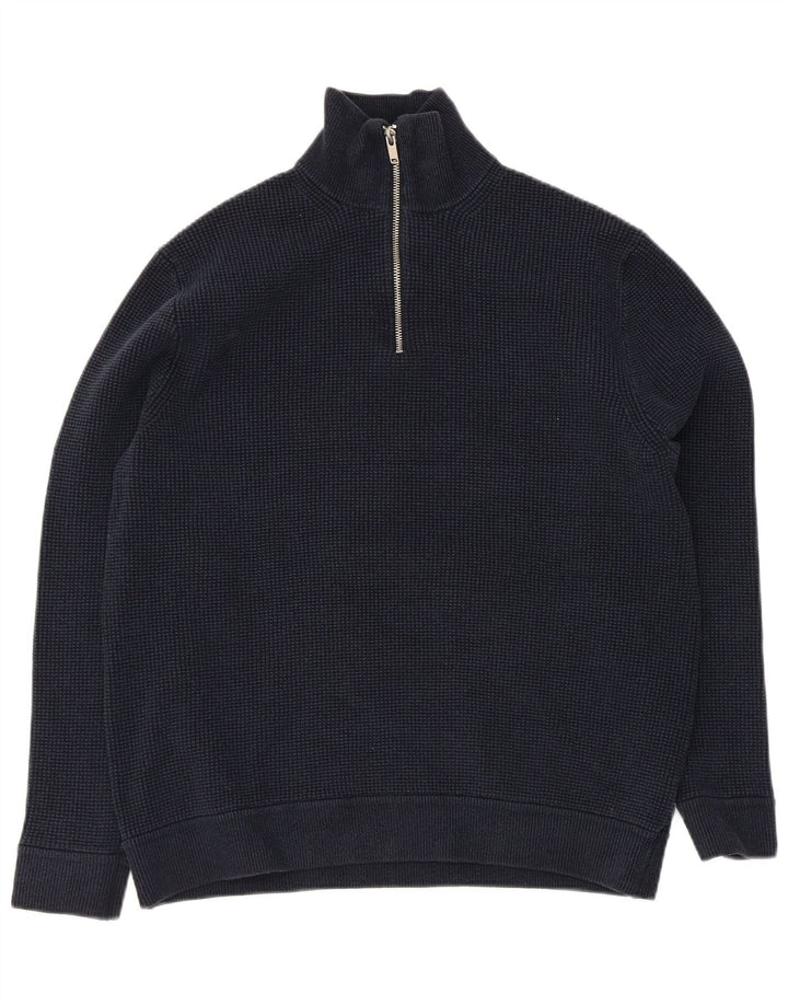 Marks & Spencer Jersey con cuello y cremallera para hombre XL Poliéster azul marino