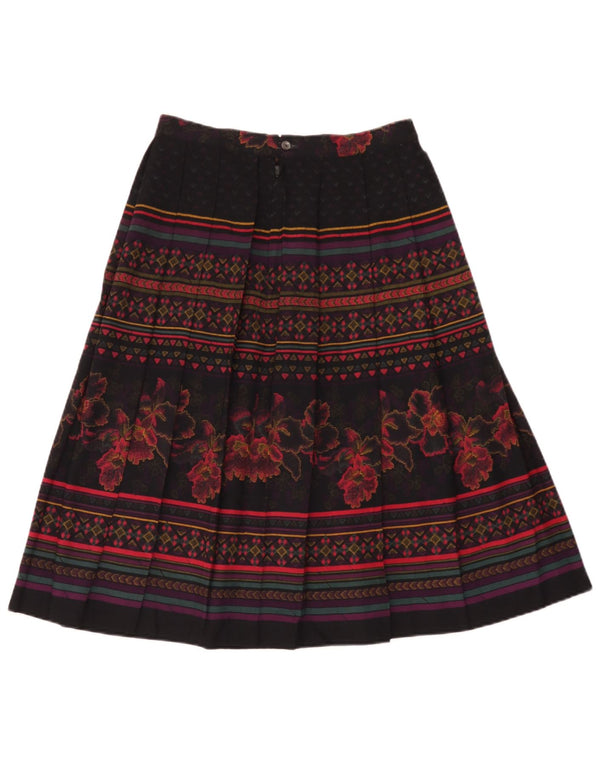 Vintage mujer cuchillo falda plisada W28 medio negro floral