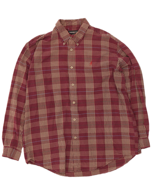 Marlboro Classics Camisa para hombre 2XL Algodón a cuadros burdeos