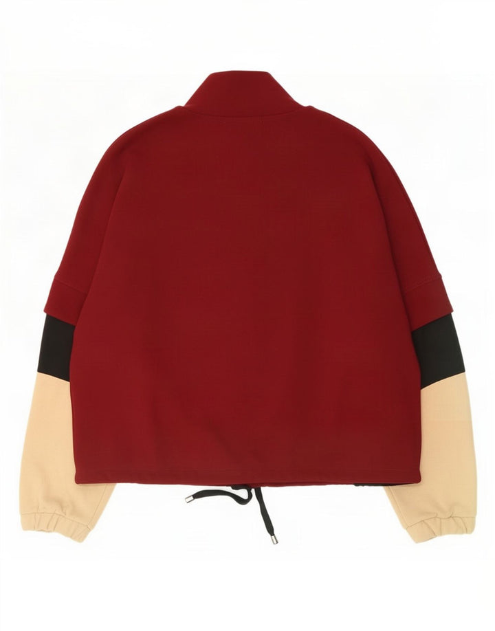 Zara Mujer Cremallera Cuello Jersey Chándal Top UK 14 Medium Borgoña
