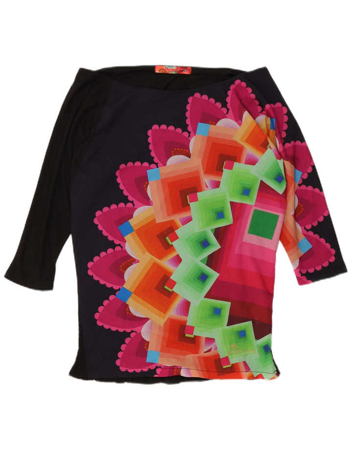 Desigual Top con hombros descubiertos y gráfico extragrande para mujer UK 10 Small Black