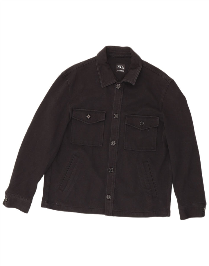 Zara Mens Utility Jacket UK 38 Mediano Negro Algodón