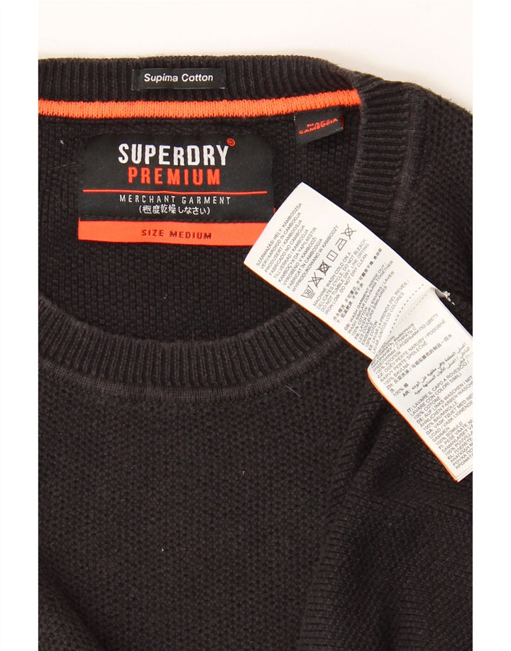 Superdry Jersey de cuello redondo para mujer, talla 40, talla mediana, algodón negro