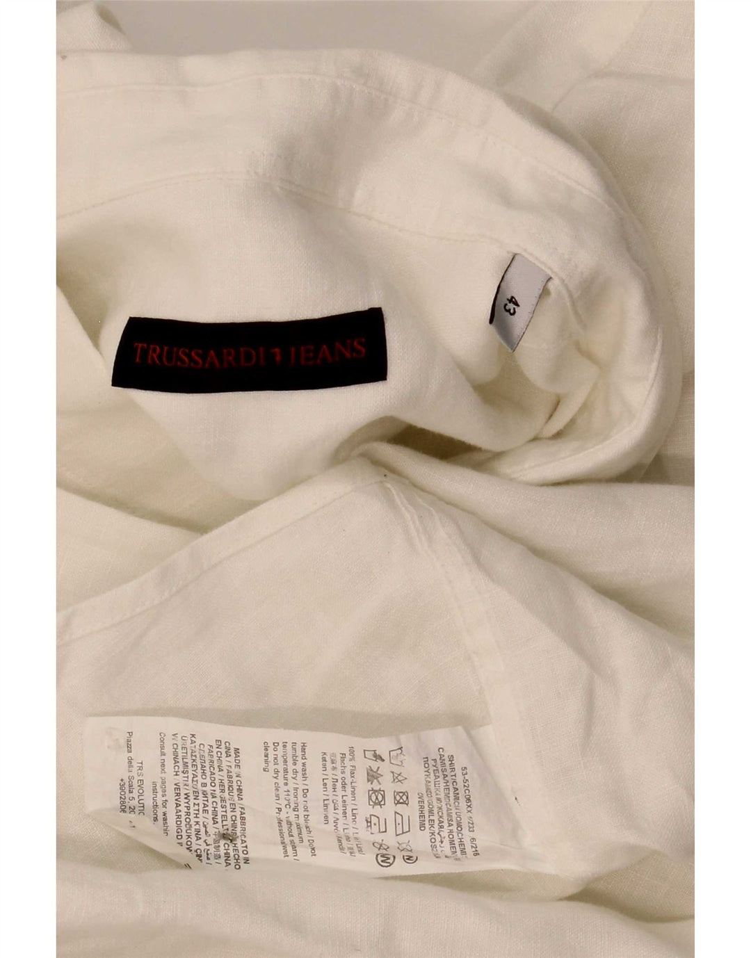 Camisa Trussardi Hombre Talla 43 Grande Lino Blanco