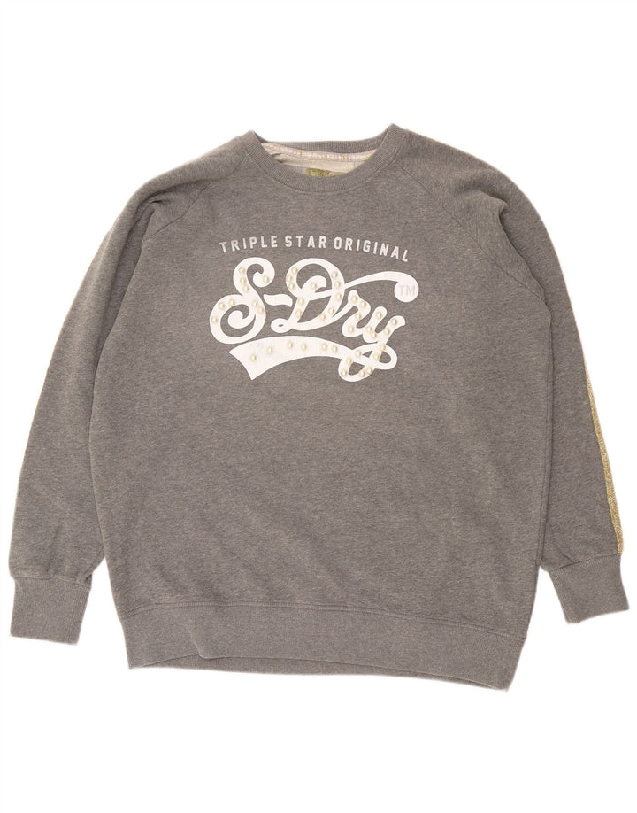 Superdry Jersey tipo sudadera extragrande para mujer, talla 44, color gris medio, color block