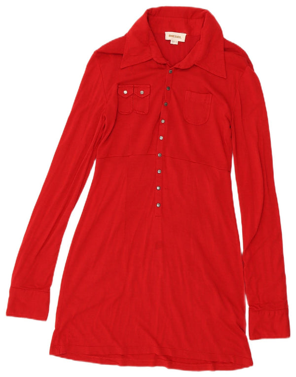 Diesel Vestido Polo De Manga Larga Para Mujer UK 8 Small Poliamida Roja