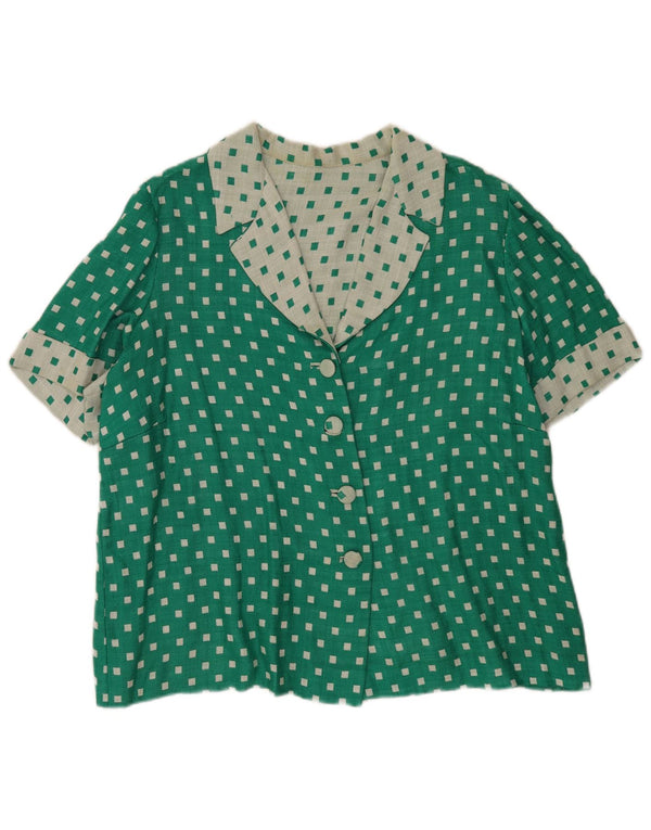 Vintage mujer camisa de manga corta blusa Reino Unido 16 grande verde geométrico
