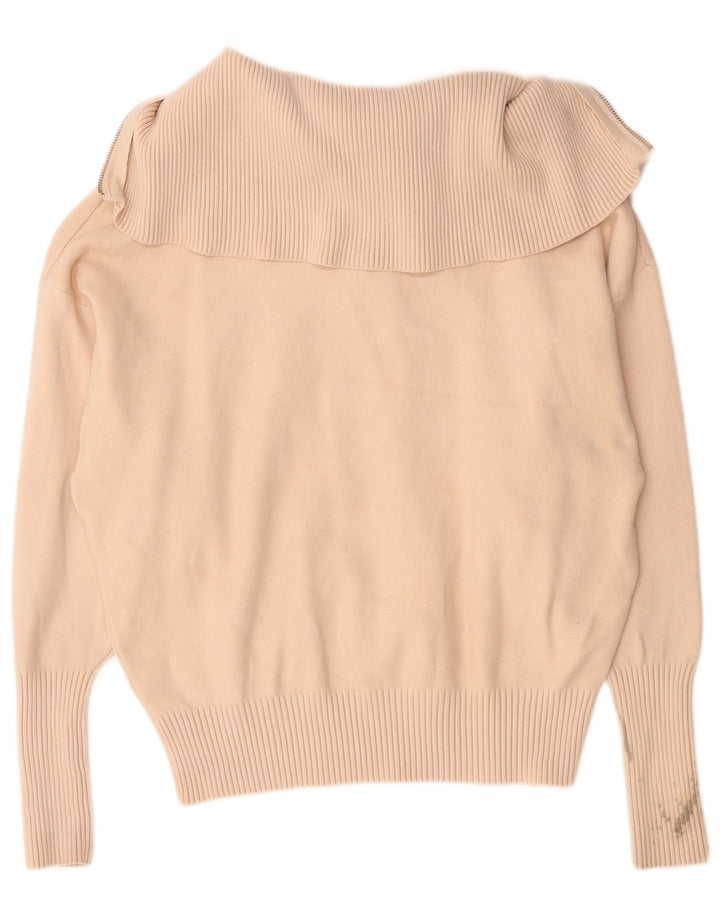 Zara Jersey extragrande con cuello y cremallera para mujer, talla 44, viscosa beige mediana