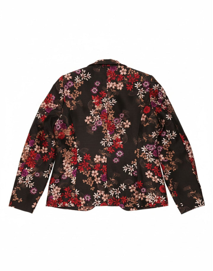 MONSOON Womens Blazer Jacket UK 14 Large Black Floral Polyester