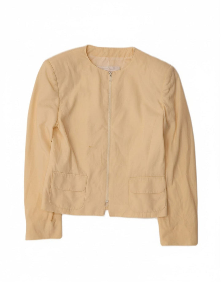 GENNY Womens Crop Blazer Jacket IT 40 Small Yellow Wool