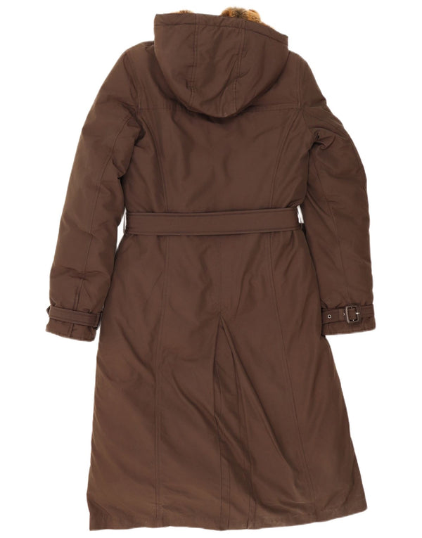 Woolrich Abrigo acolchado con capucha para mujer UK 10 Small Marrón Algodón