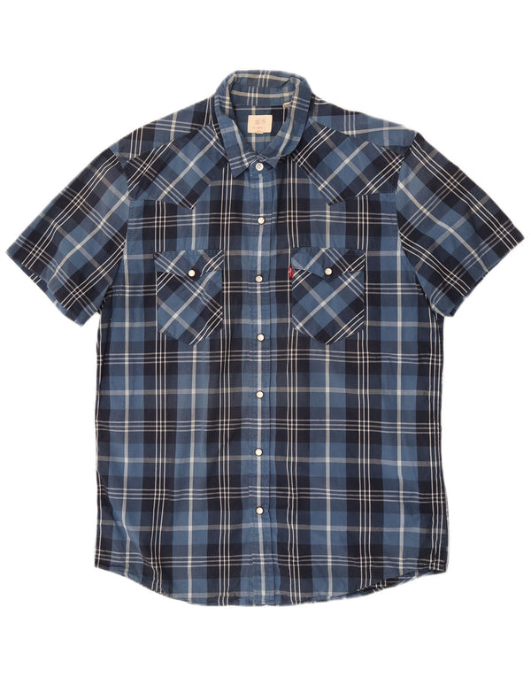 Levi's Hombre Camisa De Manga Corta De Algodón A Cuadros Azul Grande