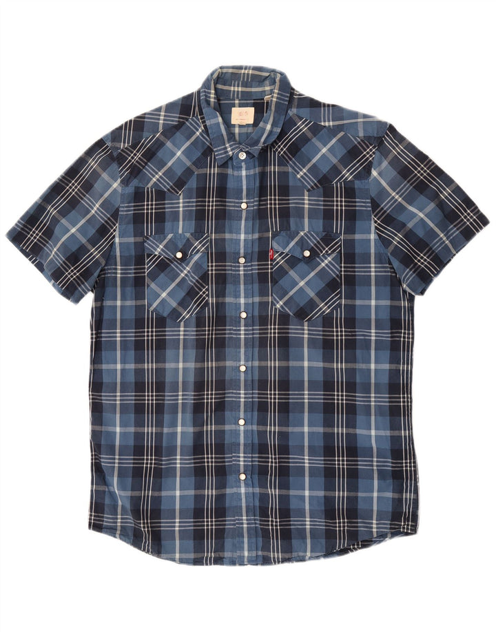 Levi's Hombre Camisa De Manga Corta De Algodón A Cuadros Azul Grande