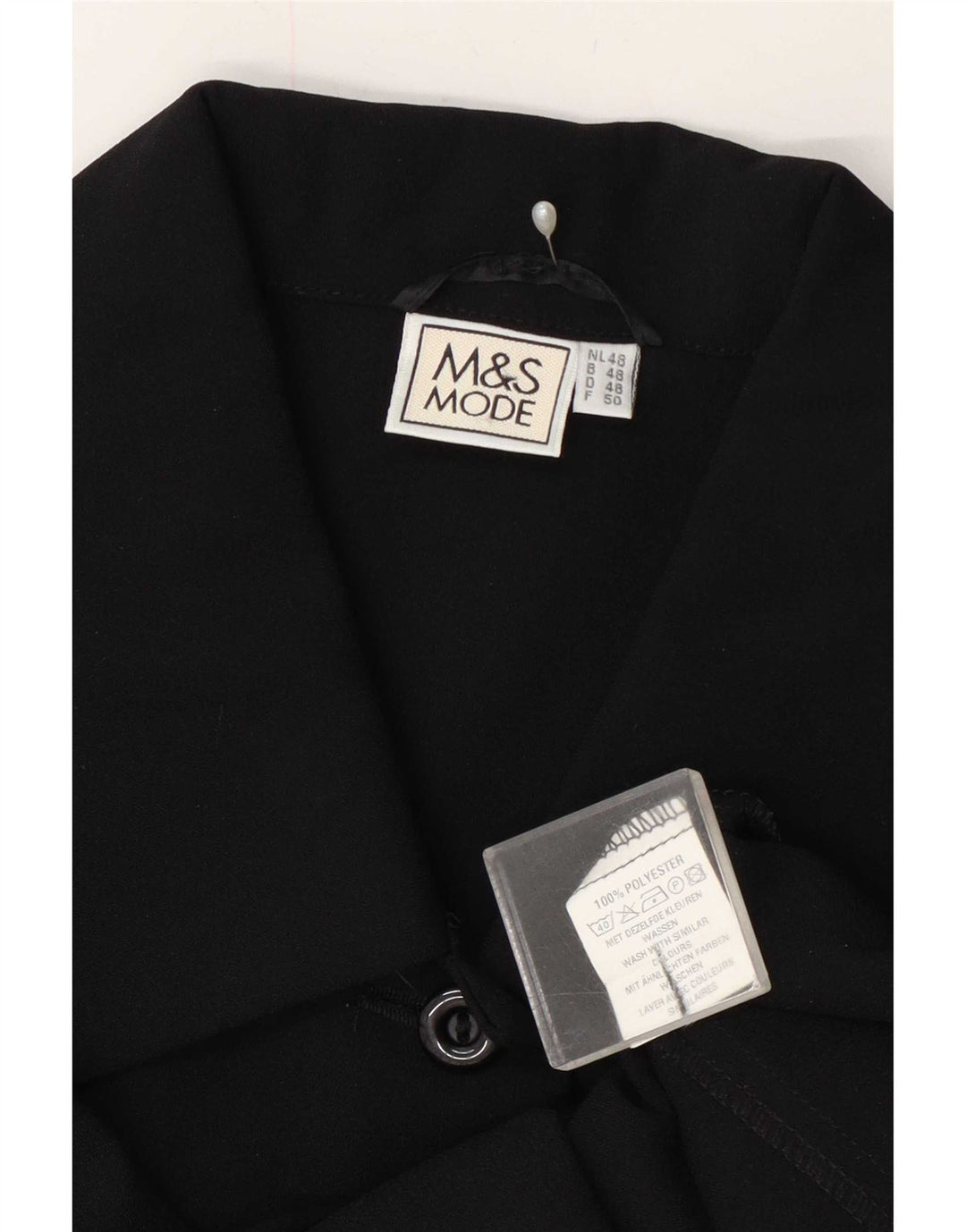 Vintage mujer camisa blusa EU 50 3XL poliéster negro