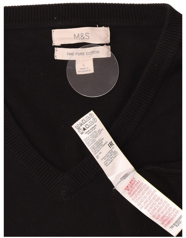 Marks & Spencer - Jersey con cuello en V para hombre, talla grande, algodón negro