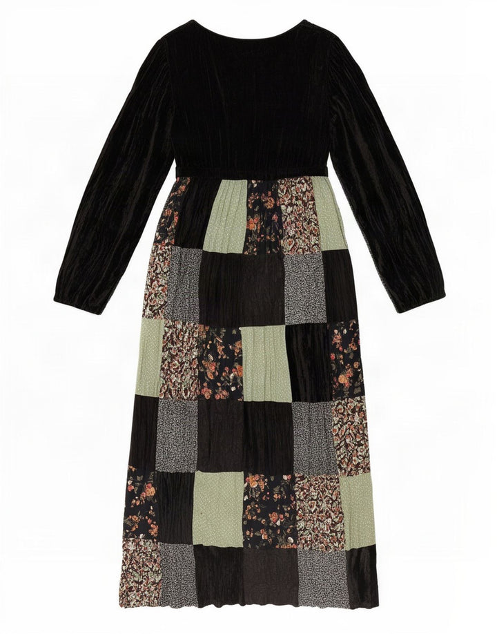 Onyx Vestido largo de terciopelo de manga larga para mujer Talla única Viscosa patchwork negro