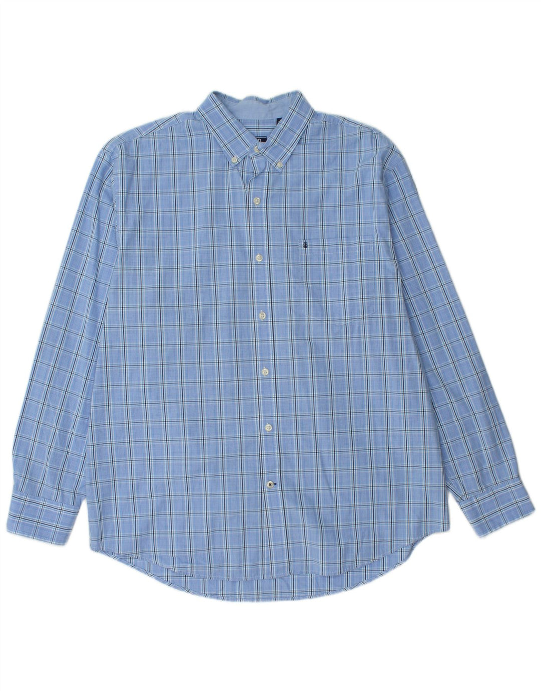 IZOD Camisa de hombre grande de algodón a cuadros azules