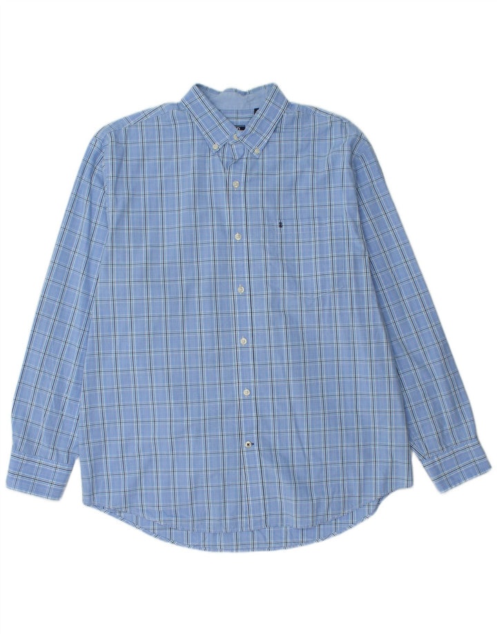 IZOD Camisa de hombre grande de algodón a cuadros azules