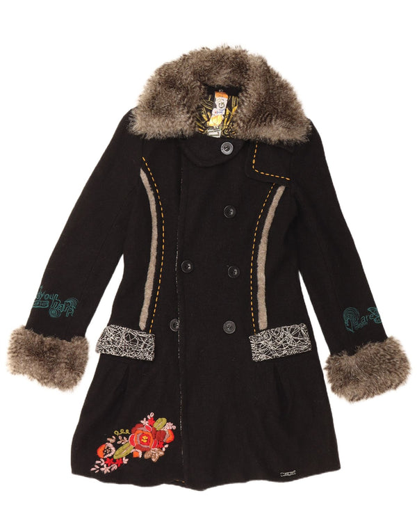 Desigual Abrigo gráfico de doble botonadura para mujer EU 36 Pequeño Lana floral negra