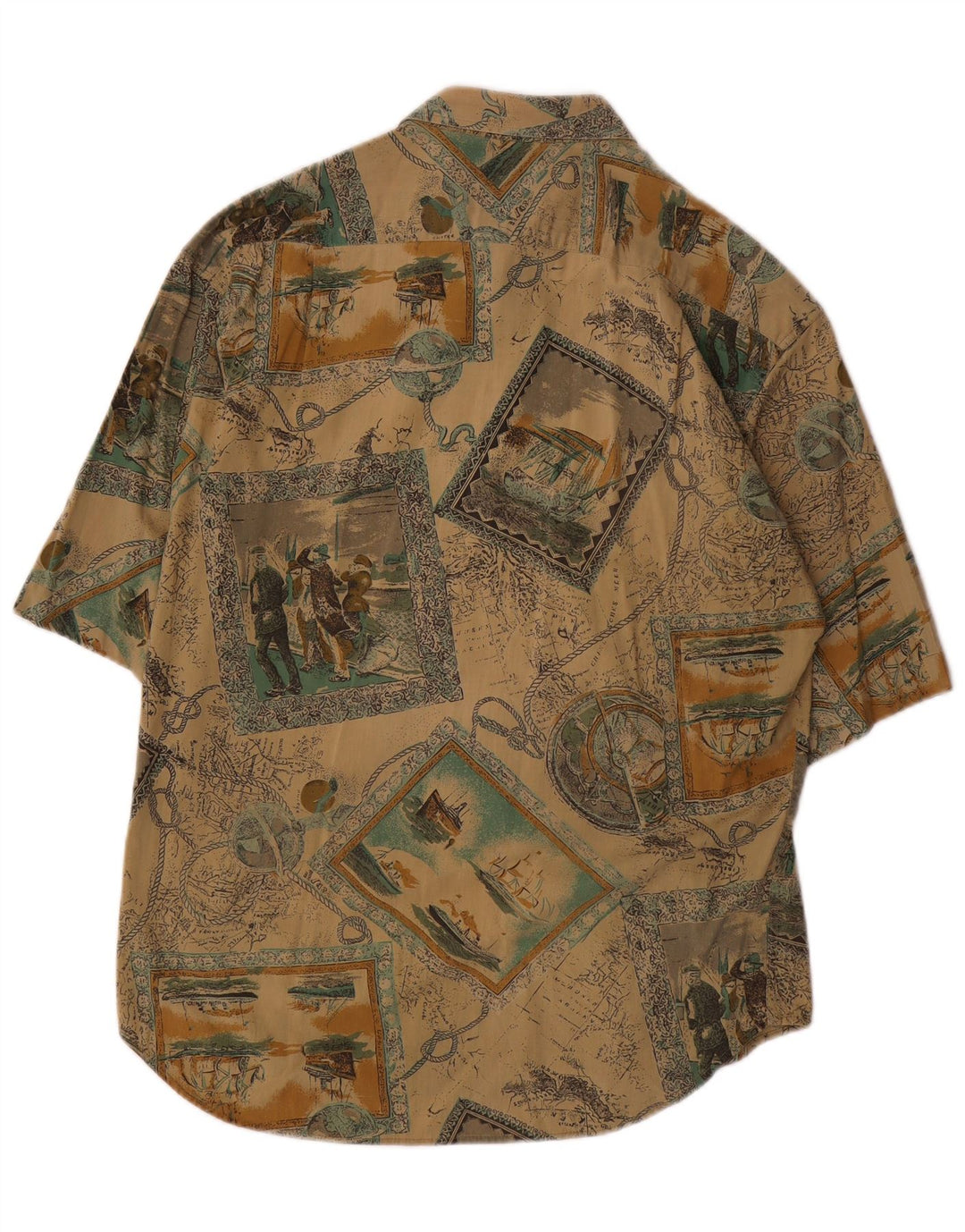 Camisa Studio De Manga Corta Con Estampado De Viscosa Beige Patchwork Hombre