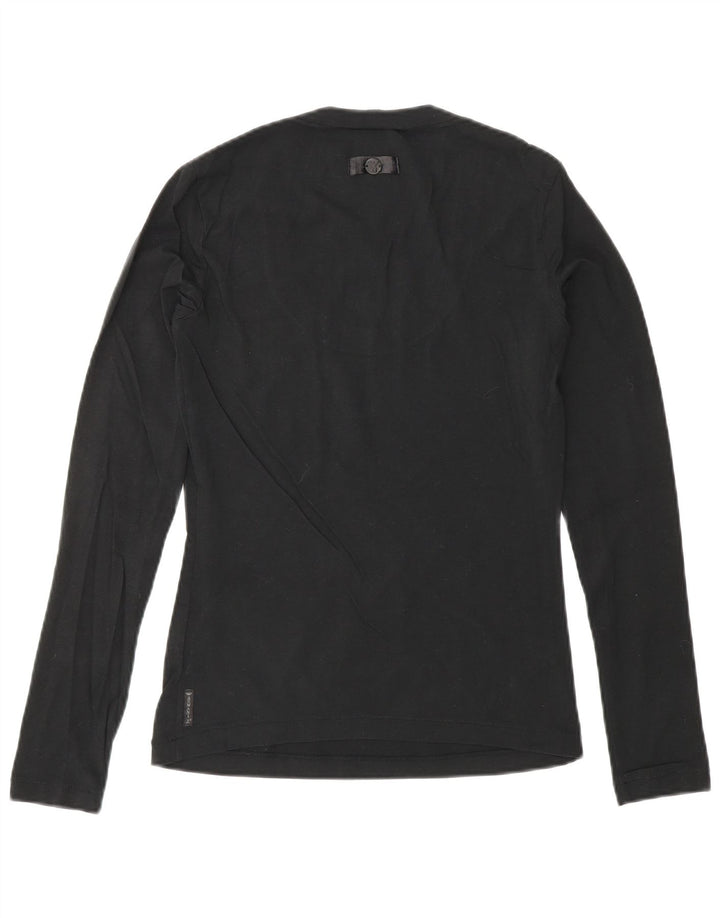 ARMANI JEANS Top Mujer Manga Larga UK 10 Pequeño Algodón Negro