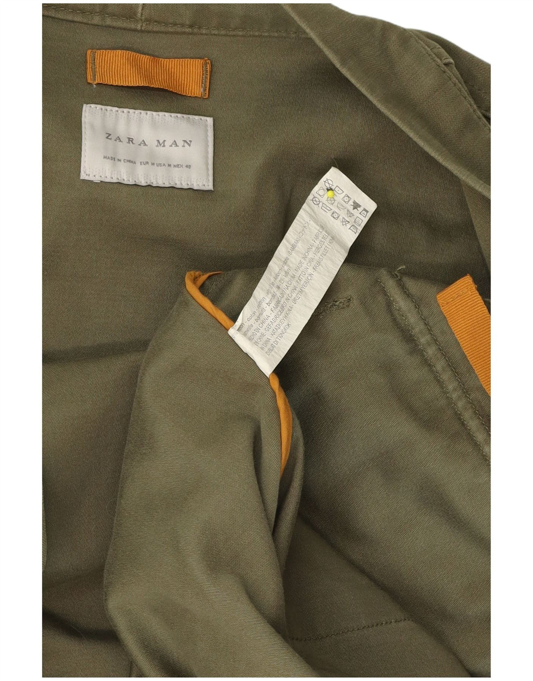 Zara Hombre Chaqueta Americana Abierta UK 38 Algodón Verde Medio