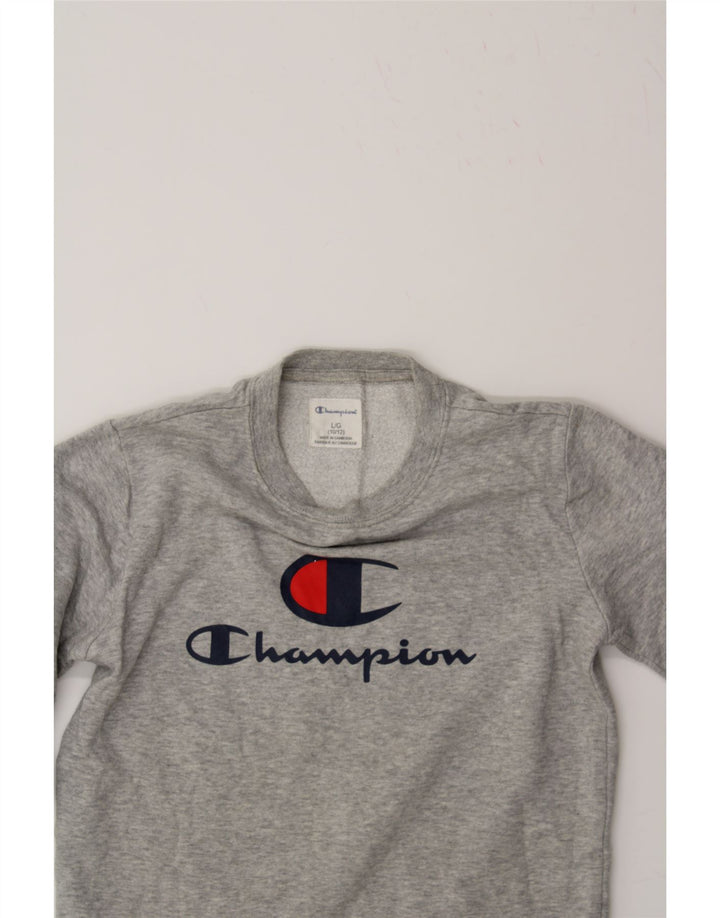CHAMPION Boys Graphic Sweatshirt Jumper 10-11 Years Large  Grey Flecked Vintage Champion and Second-Hand Champion from Messina Hembry 