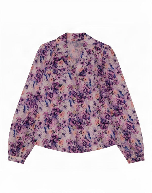 Vintage mujer camisa blusa Reino Unido 12 poliéster floral multicolor medio