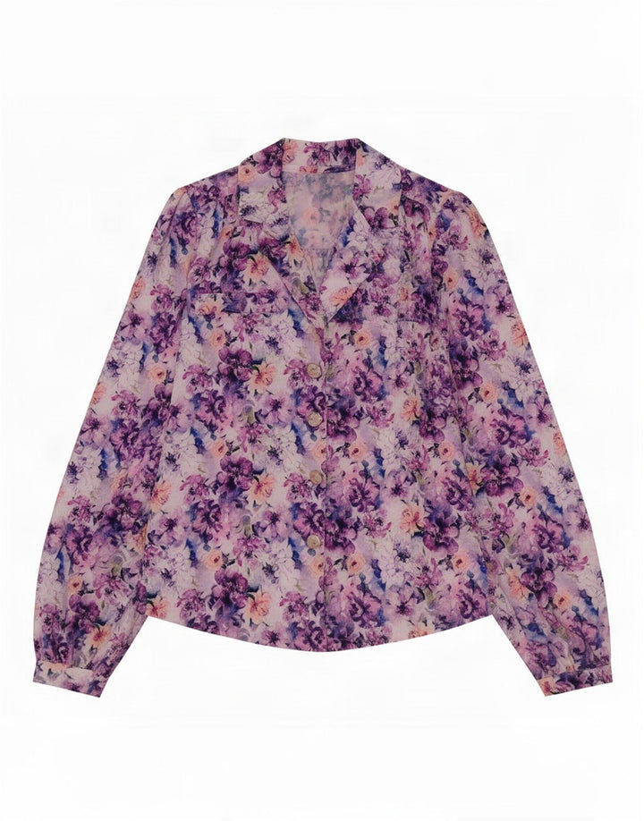 Vintage mujer camisa blusa Reino Unido 12 poliéster floral multicolor medio