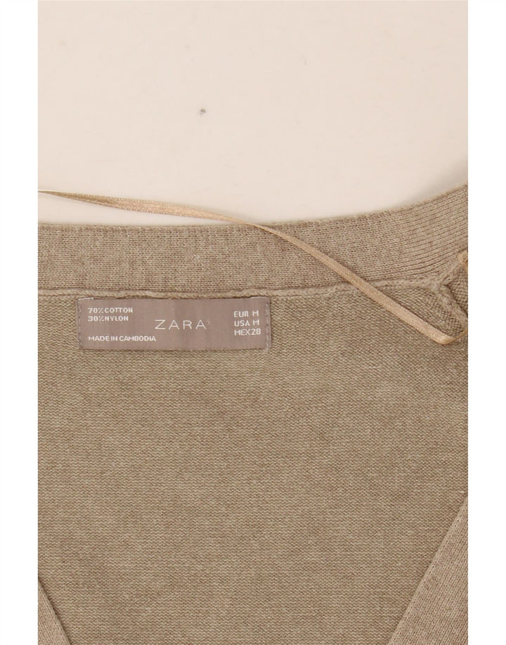 ZARA Jersey Cárdigan Mujer UK 42 Algodón Beige Medio