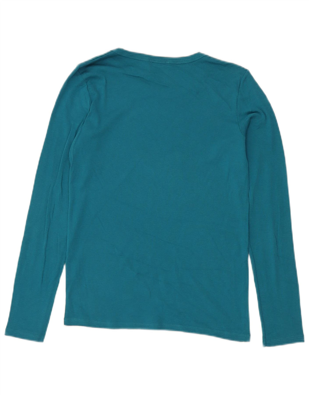 BENETTON Top gráfico para mujer de manga larga UK 10 Small Blue Cotton