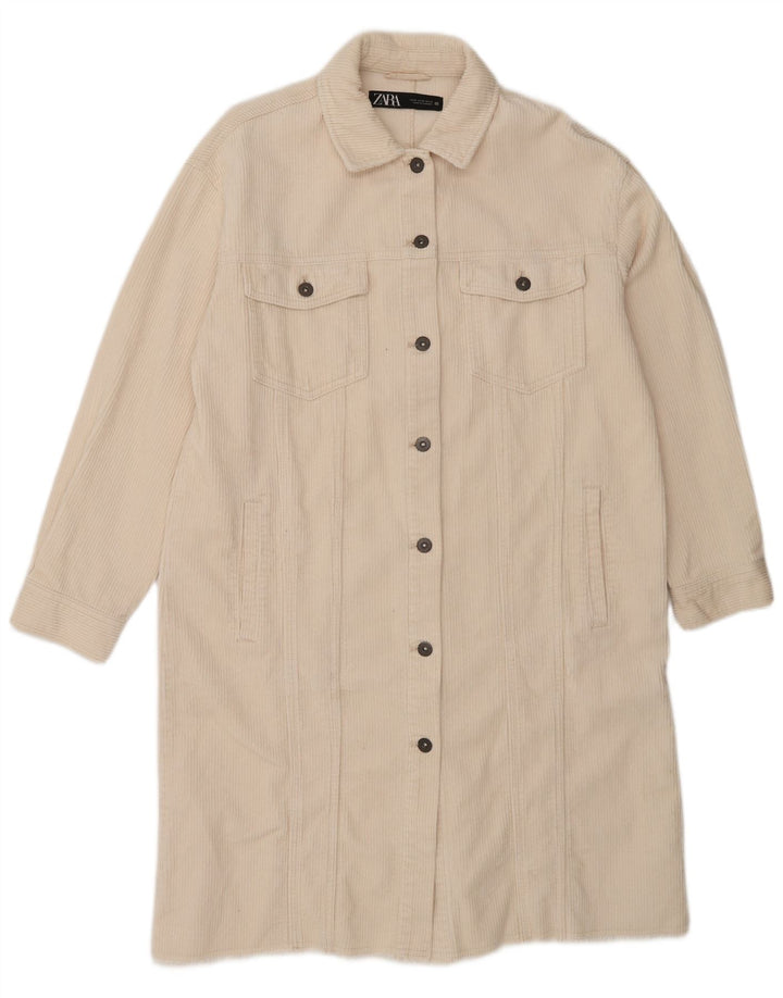 Zara Mujer Abrigo De Pana Reino Unido 12 Medio Off White Algodón