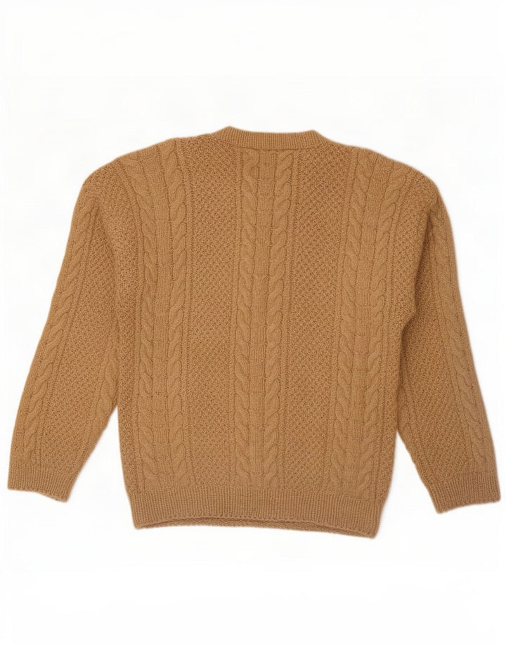 Vintage hombres cuello redondo jersey suéter grande marrón