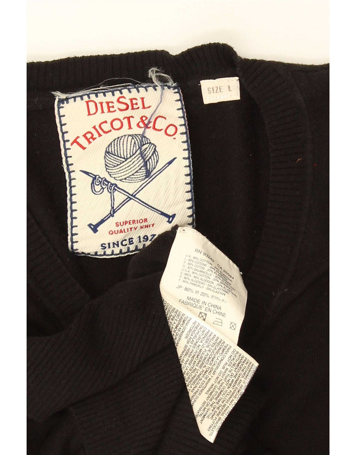 Diesel Hombre Jersey Con Cuello En V Jersey Grande De Algodón Negro