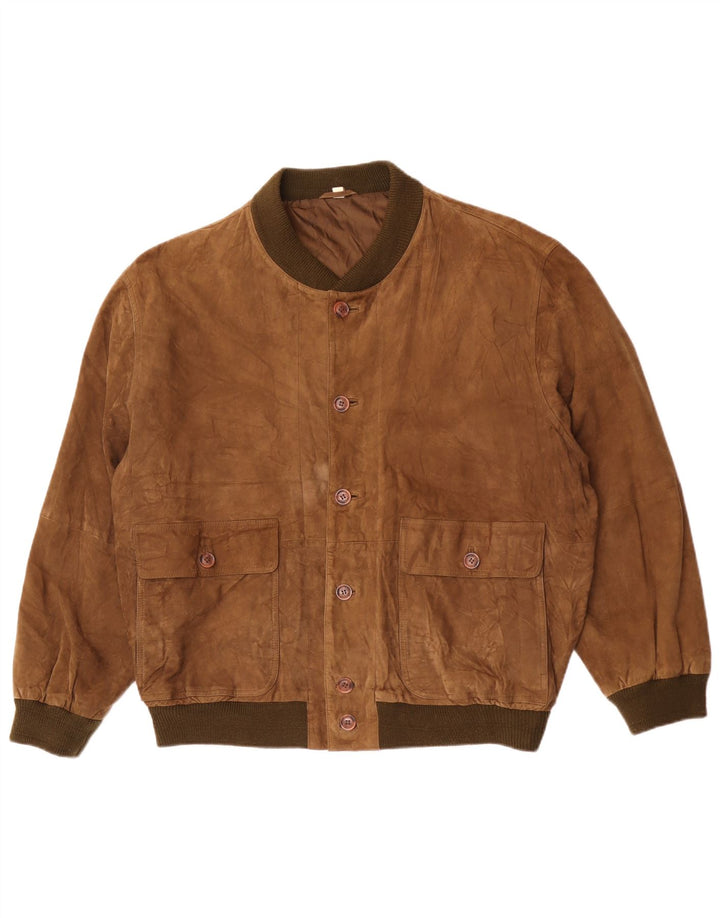 Vintage hombres bombardero ante chaqueta IT 52 XL cuero marrón