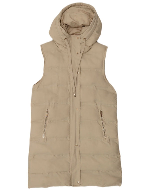 Zara Mujer Chaleco Largo Acolchado Con Capucha UK 40 Small Beige