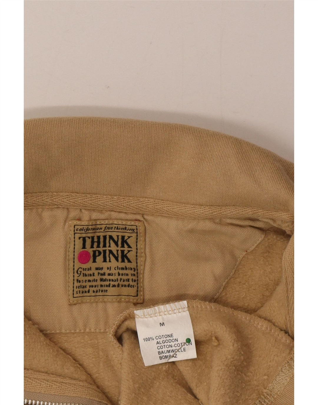 Think Pink - Sudadera con cuello y cremallera para hombre, jersey de algodón beige medio