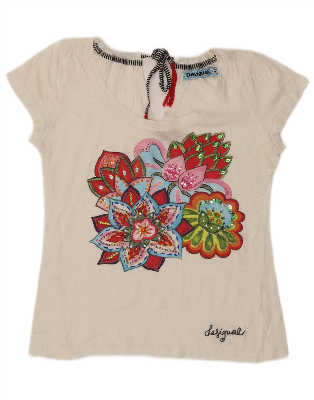 DESIGUAL Camiseta gráfica para mujer Top UK 40 Medium White Floral