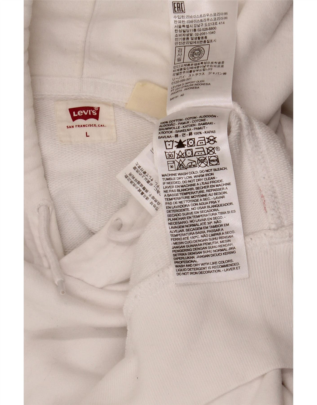 LEVI'S Jersey con capucha gráfica para hombre, tamaño grande, algodón blanco