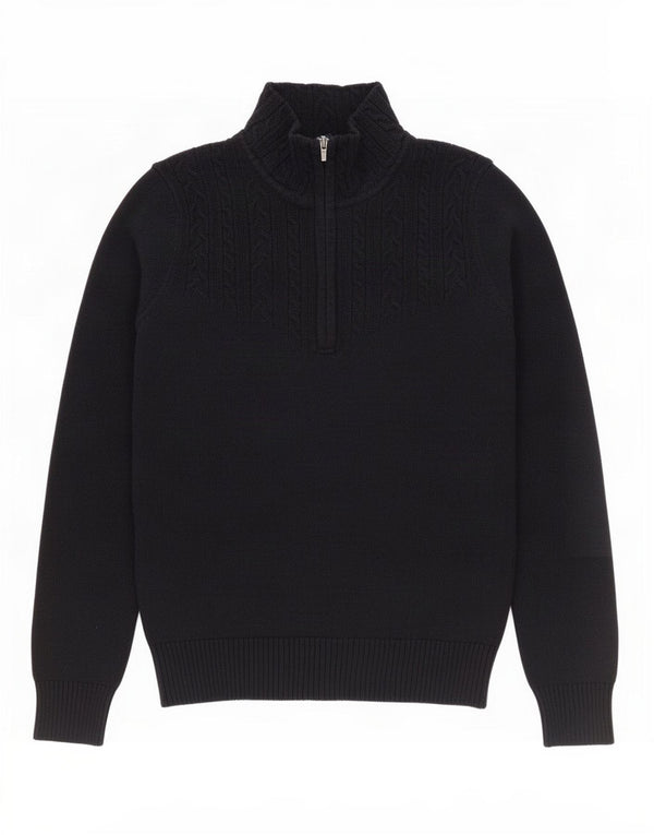 Izod Suéter tipo jersey con cremallera y cuello para mujer UK 10 Small Black Cotton